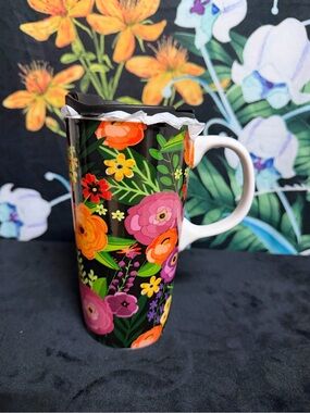 Evergreen The Perfect Cup 17 oz Ceramic Travel Mug - Floral Print